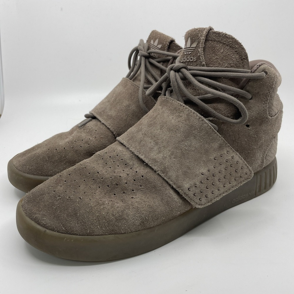 Adidas Tubular Invader Strap Mens Size 8‎ Tan Suede Sneakers Ye Style Futuristic